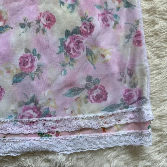 Pucker Up Slip Nightgown Sleepwear Vintage Floral Lace Pink L - Picture 6 of 12